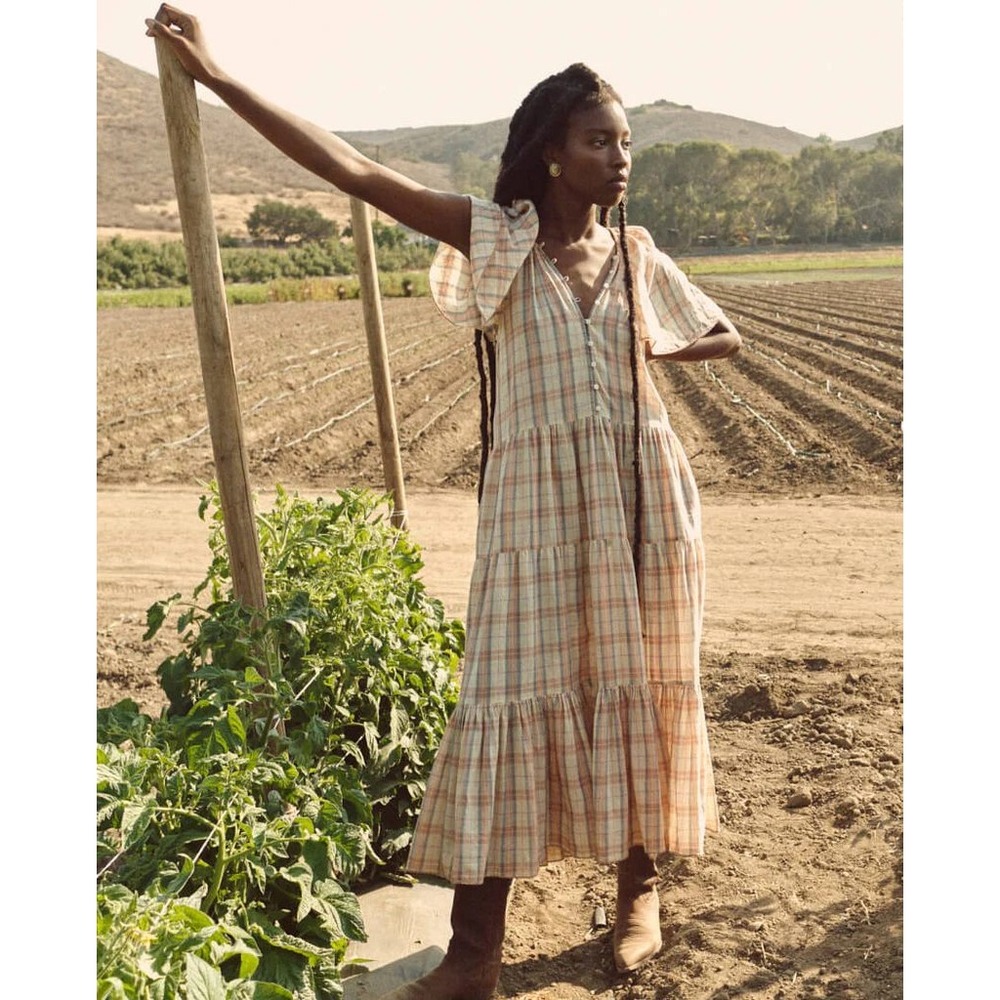 The Great midi dress size XS‎ Iris Washed Rose Plaid cottage boho prairie